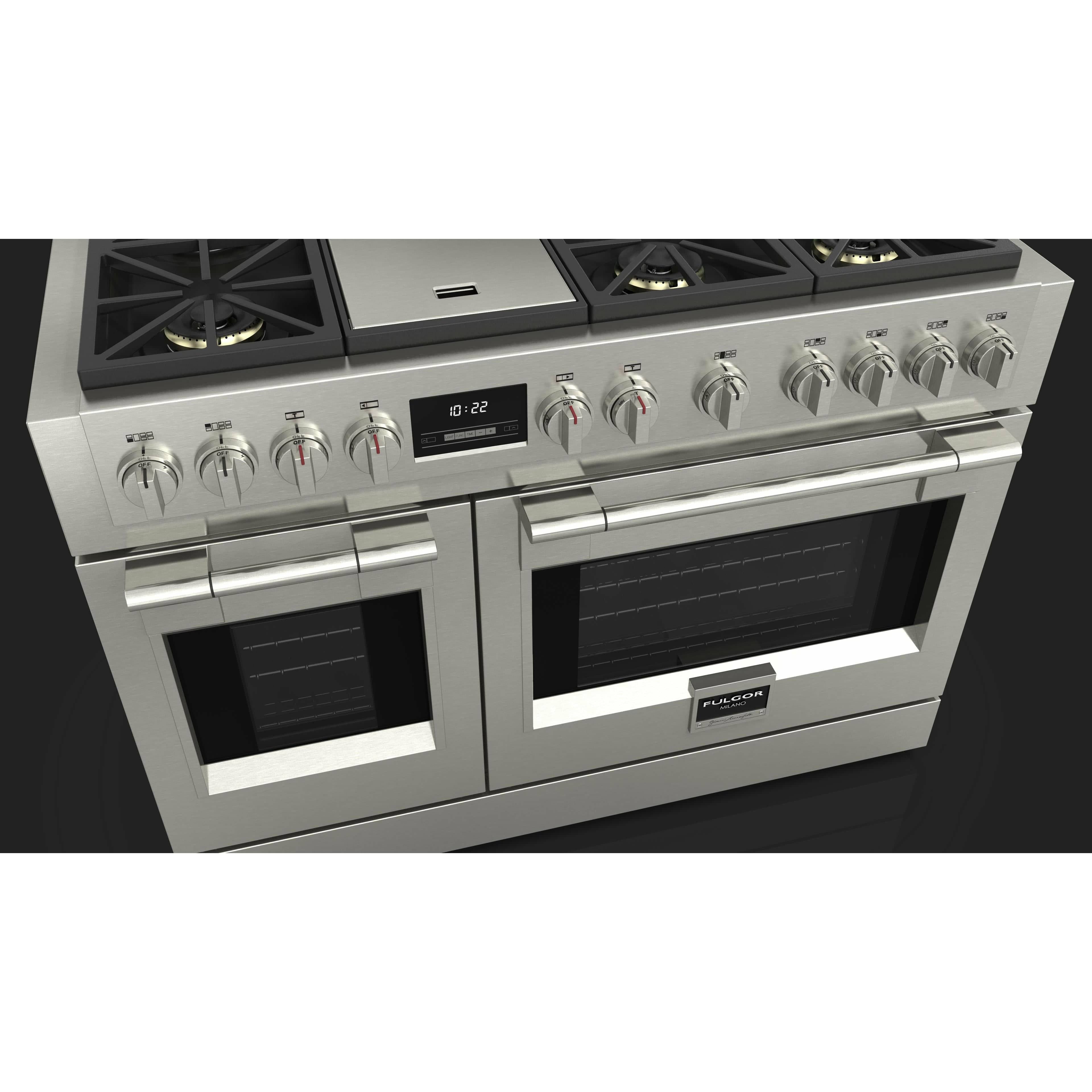 Fulgor Milano 48" Freestanding Professional All Gas Range with 6 Dual Flame Sealed Burners, Stainless Steel - F6PGR486GS2 I Luxury Appliances Direct