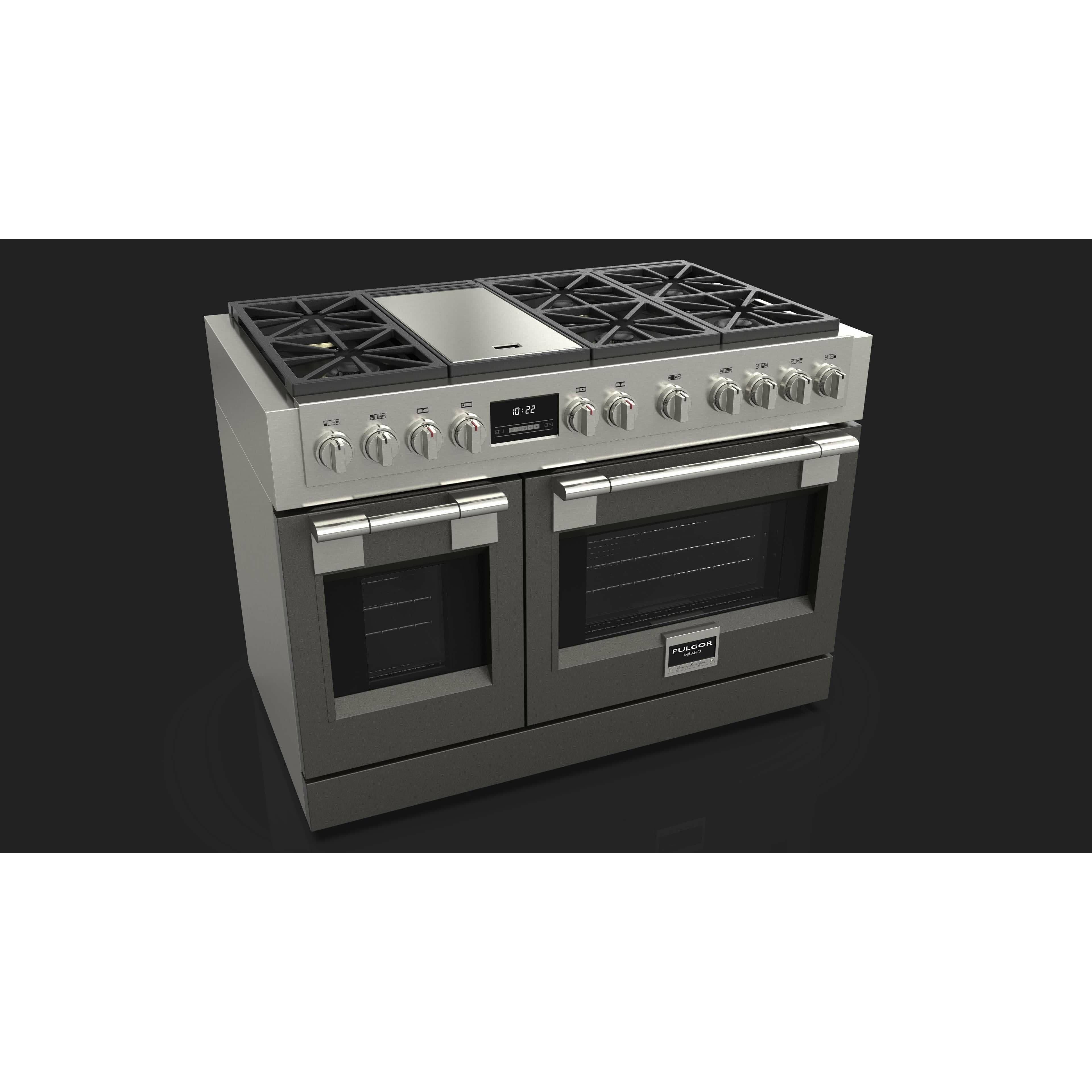 Fulgor Milano 48" Freestanding Professional All Gas Range with 6 Dual Flame Sealed Burners, Stainless Steel - F6PGR486GS2 I Luxury Appliances Direct