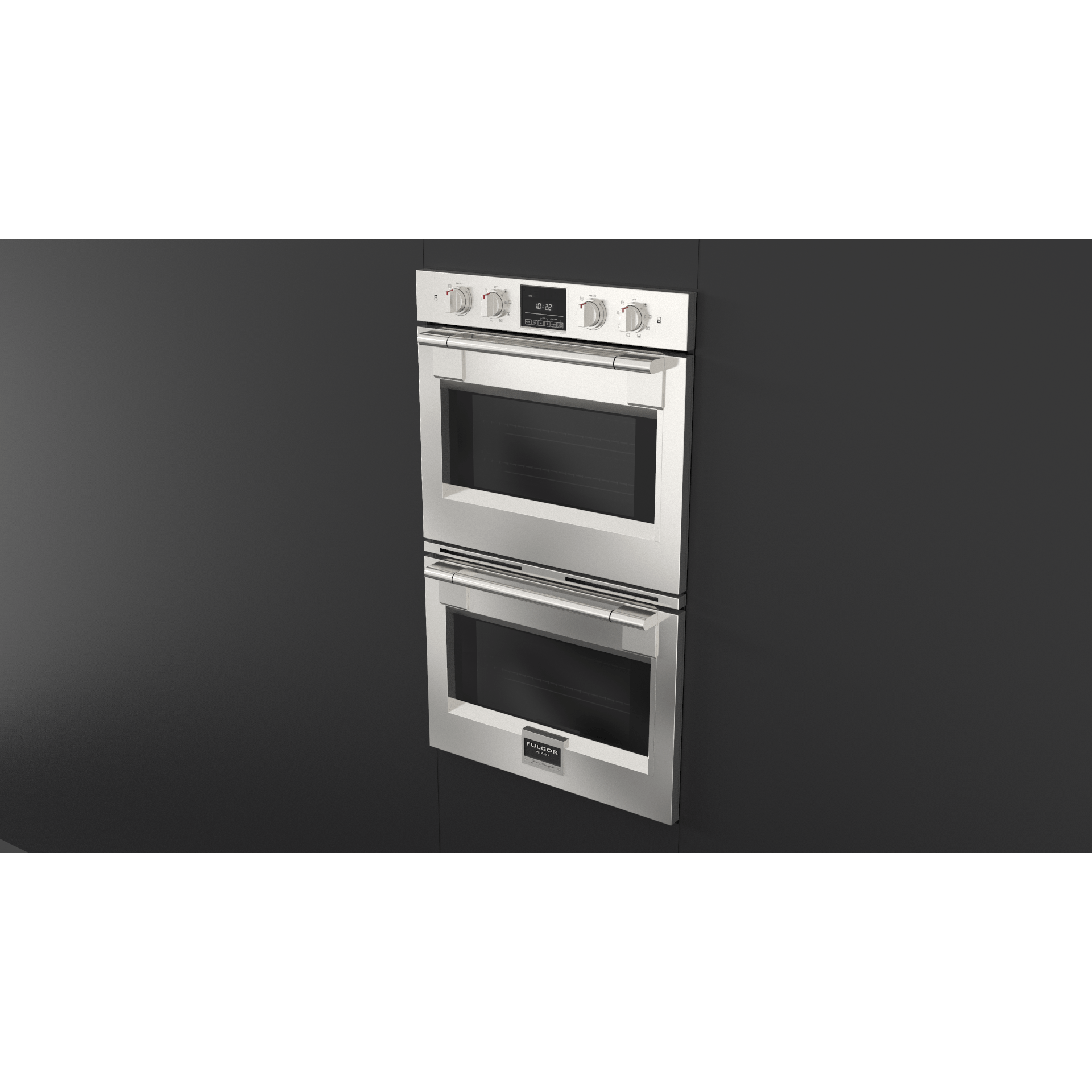 Fulgor Milano Package 30" Double Electric Wall Oven, 36" French Door Refrigerator, 30" Induction Rangetop, 30" Wall Mount Hood and 24" Integrated Built-In Dishwasher Wall Oven F6PDP30S1F6IRT304S1 Luxury Appliances Direct