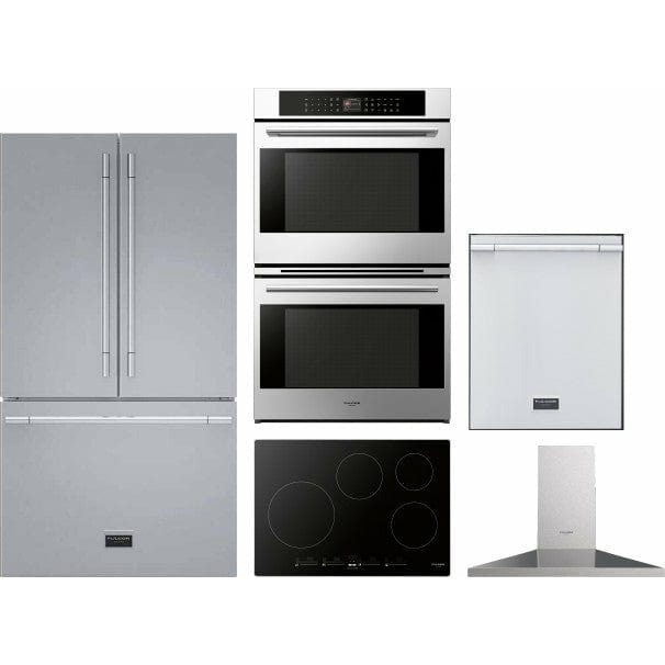 Fulgor Milano Package 30" Electric Double Wall Oven, 36" French Door Refrigerator, 30" Cooktop, 30" Wall Mount Hood and 24" Built-In Dishwasher Wall Oven F7DP301F6FBM36S2 Luxury Appliances Direct