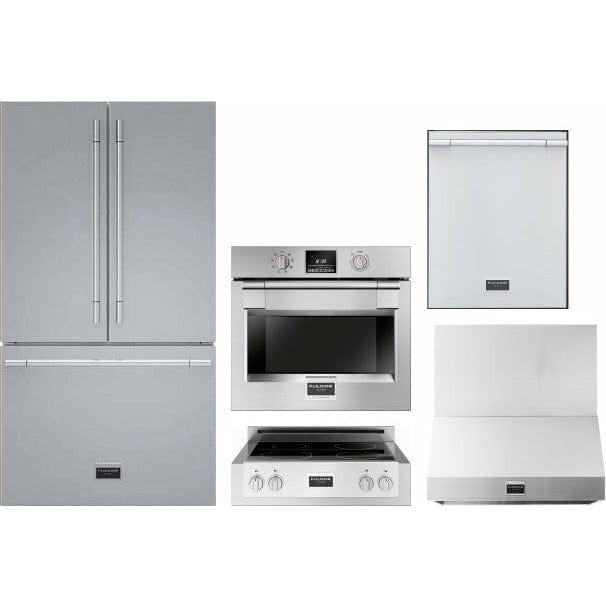 Fulgor Milano Package 30" Electric Wall Oven, 36" French Door Refrigerator, 30" Rangetop, 30" Wall Mount Hood and 24" Built-In Dishwasher Wall Oven F6PSP30S1F6IRT304S1 Luxury Appliances Direct