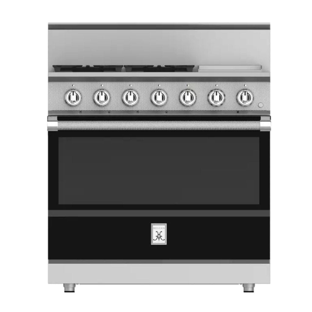 Hestan 36" 4-Burner All Gas Range with 12" Griddle - KRG Series KRG364GD-NG-BK Luxury Appliances Direct