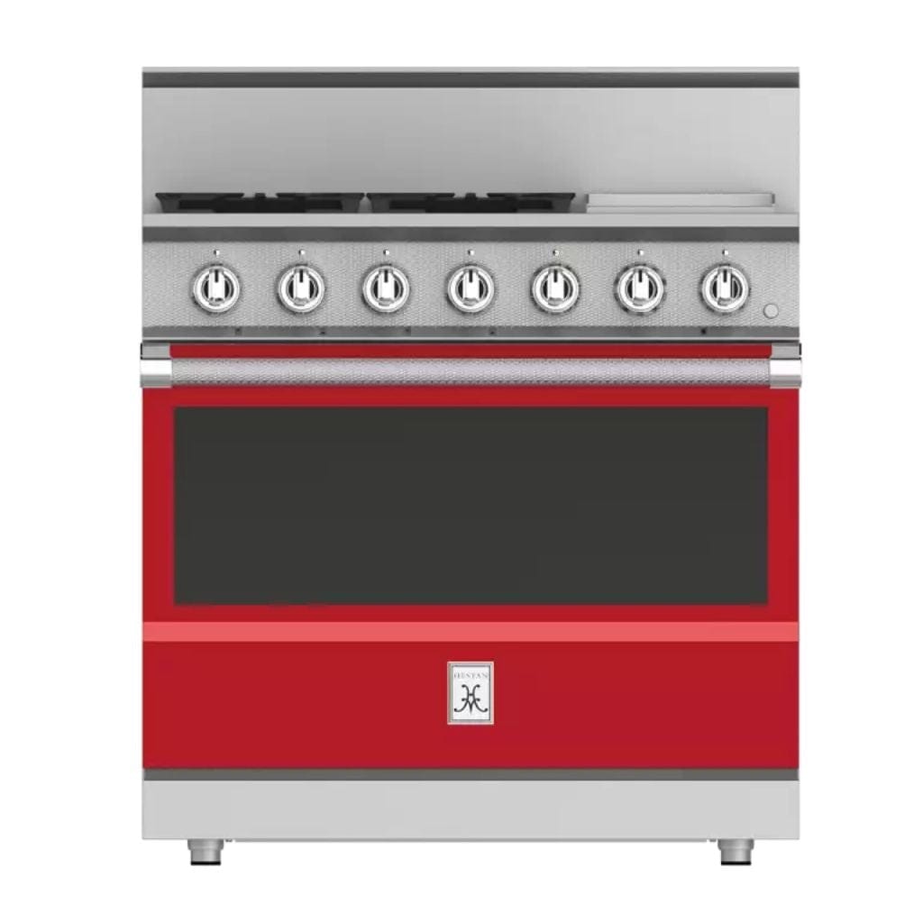 Hestan 36" 4-Burner All Gas Range with 12" Griddle - KRG Series KRG364GD-NG-RD Luxury Appliances Direct