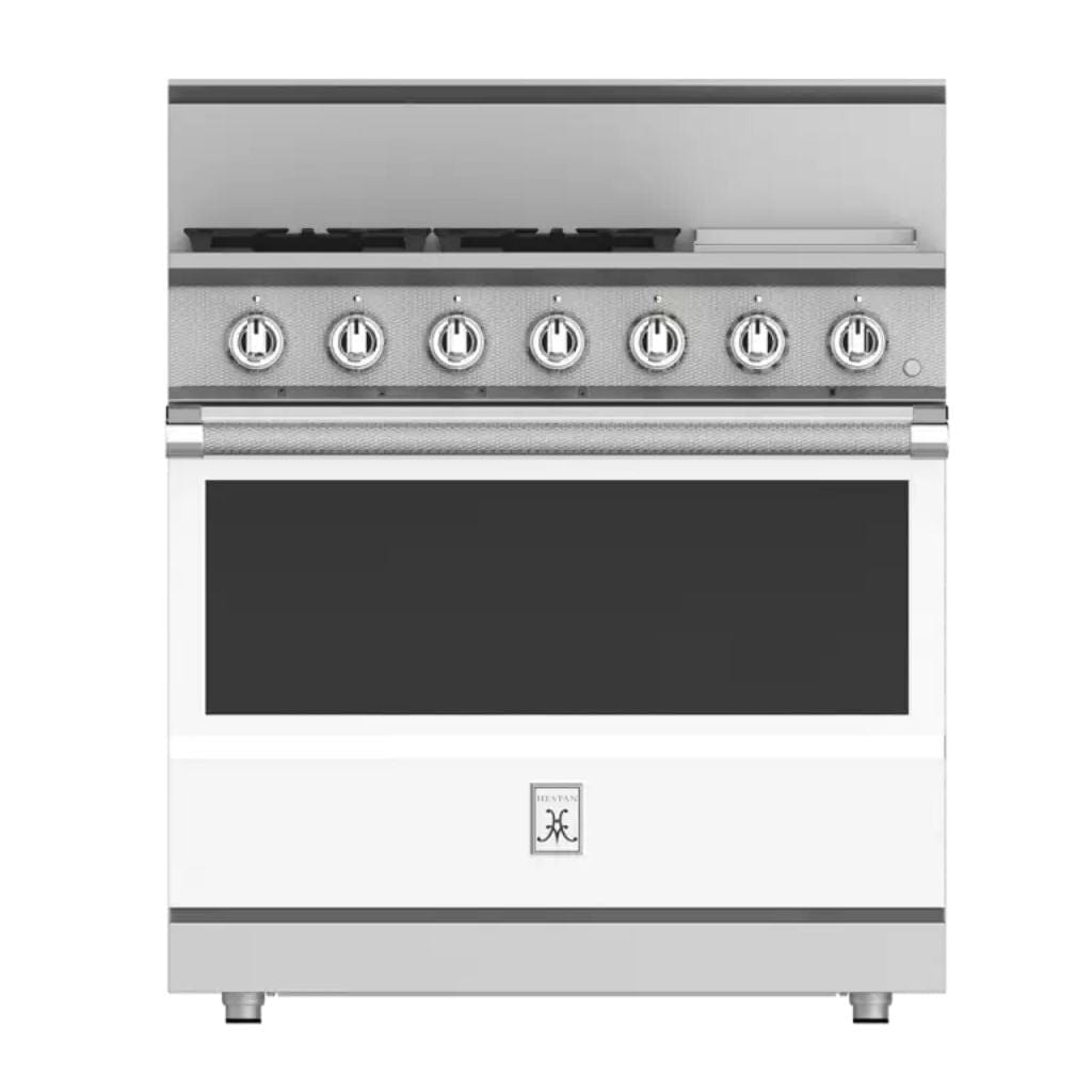 Hestan 36" 4-Burner All Gas Range with 12" Griddle - KRG Series KRG364GD-NG-WH Luxury Appliances Direct