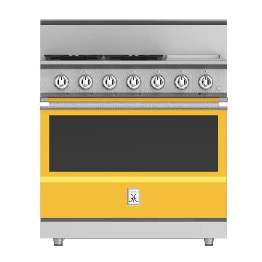 Hestan 36" 4-Burner All Gas Range with 12" Griddle - KRG Series KRG364GD-NG-YW Luxury Appliances Direct