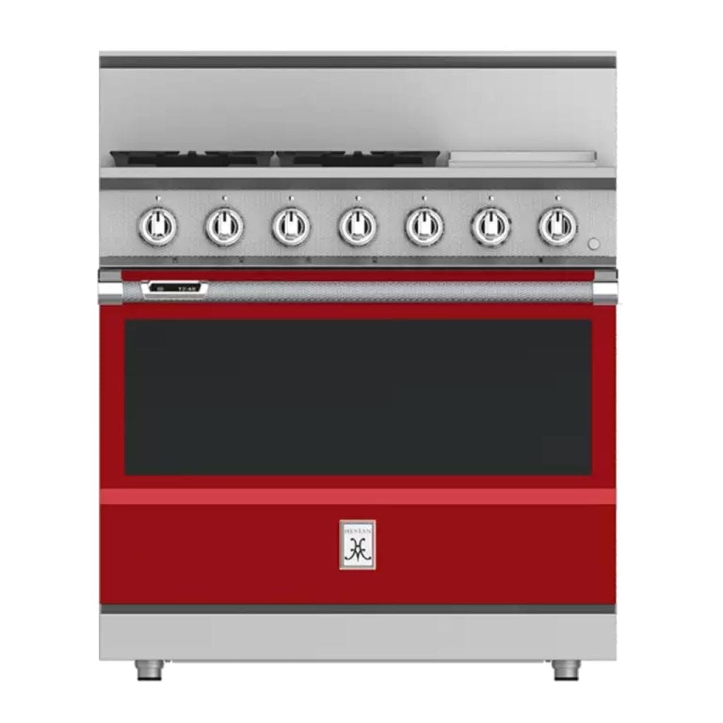 Hestan 36" 4-Burner Dual Fuel Range with 12" Griddle - KRD Series KRD364GD-NG-RD Luxury Appliances Direct