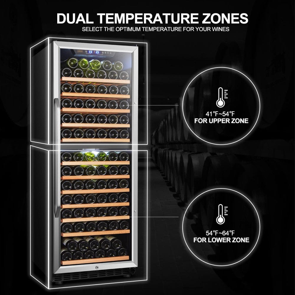Lanbo 138 Bottles Dual Zone Stainless Steel Right Hinge Wine Coolers LW142D Wine Coolers LW142D Luxury Appliances Direct