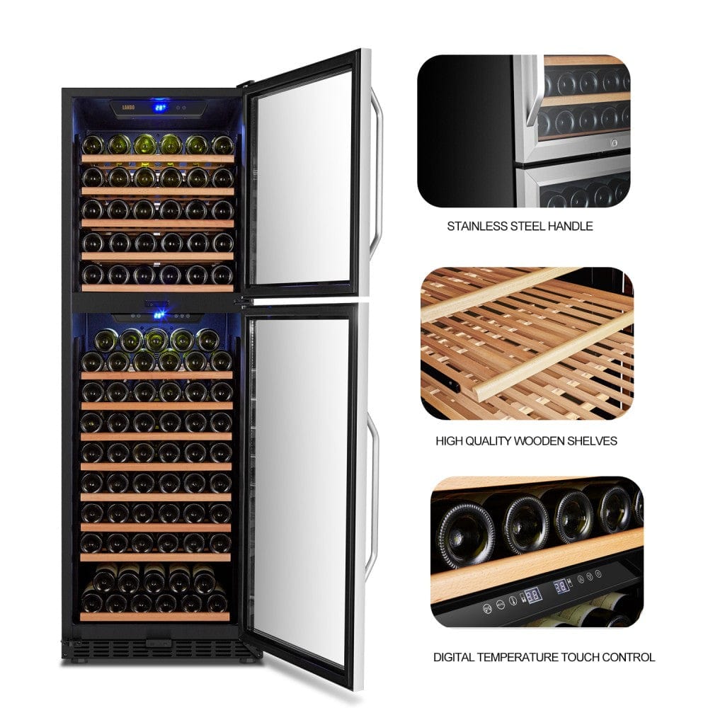 Lanbo 162 Bottles Dual Door Stainless Steel Dual Zone Wine Coolers LW162DD Wine Coolers LW162DD Luxury Appliances Direct