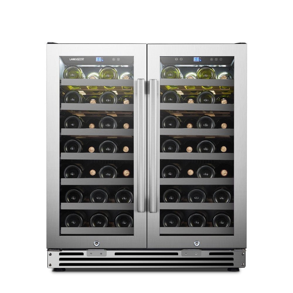 Lanbo 62 Bottles Dual Door Stainless Steel Wine Coolers LP66D Wine Coolers LP66D Luxury Appliances Direct