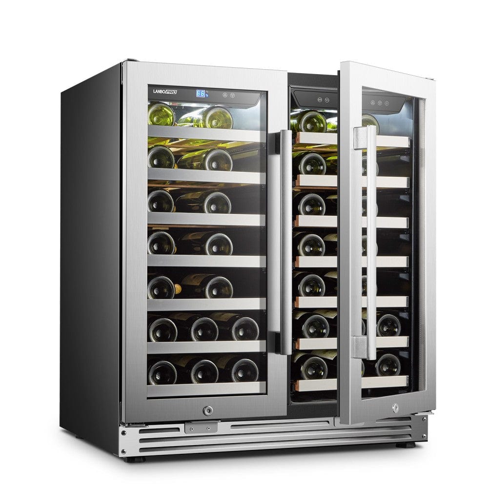 Lanbo 62 Bottles Dual Door Stainless Steel Wine Coolers LP66D Wine Coolers LP66D Luxury Appliances Direct