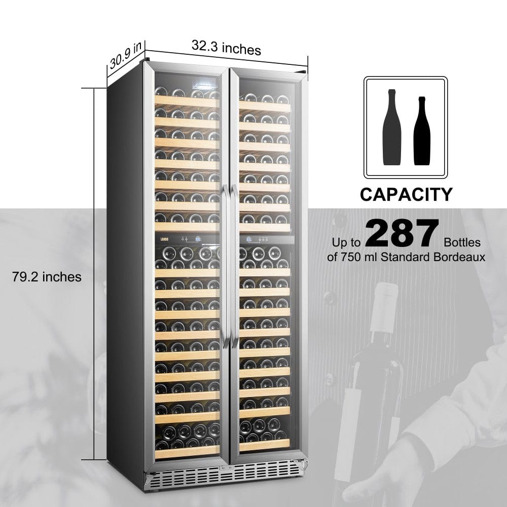 Lanbo Luxury 287 Bottles Dual Door Stainless Steel Wine Coolers LW328DD Wine Coolers LW328DD Luxury Appliances Direct
