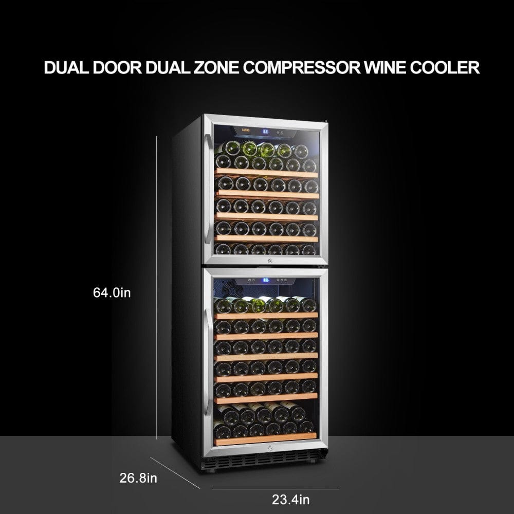 Lanbo133 Bottles Dual Zone Stainless Steel Right Hinge Dual Door Wine Coolers LW133DD Wine Coolers LW133DD Luxury Appliances Direct
