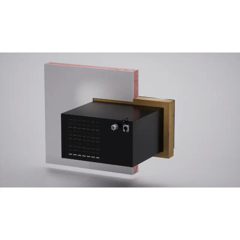 Rear housing of the Panthaire Wine-R WR2500 wine cellar cooling unit showing ventilation openings and external connections through a wall