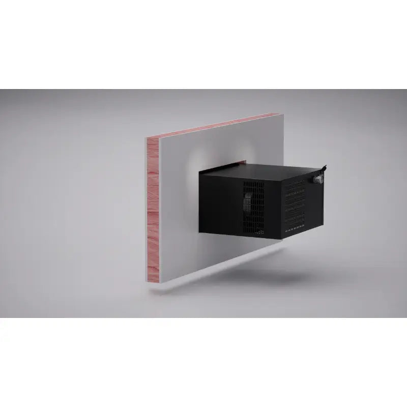 Rear view of the Panthaire Wine-R WR2500 through-the-wall wine cellar cooling unit extending through an insulated wall panel