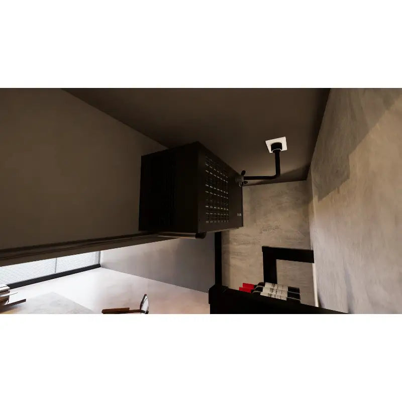 Panthaire Wine-R WR2500 wine cellar cooling unit mounted high on an interior wall near the ceiling