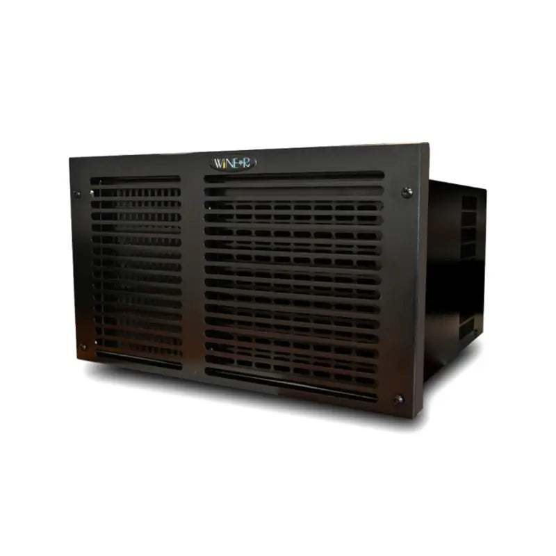 Panthaire Wine-R WR2500 through-the-wall wine cellar cooling unit with black metal housing and front ventilation grille