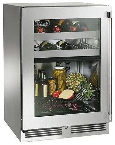 Perlick 24" Signature Series Outdoor Built-In Glass Door Beverage Center with 5 cu. ft. Capacity Dual Zone in Stainless Steel HP24CM-4-3 Beverage Centers HP24CM-4-3L Luxury Appliances Direct