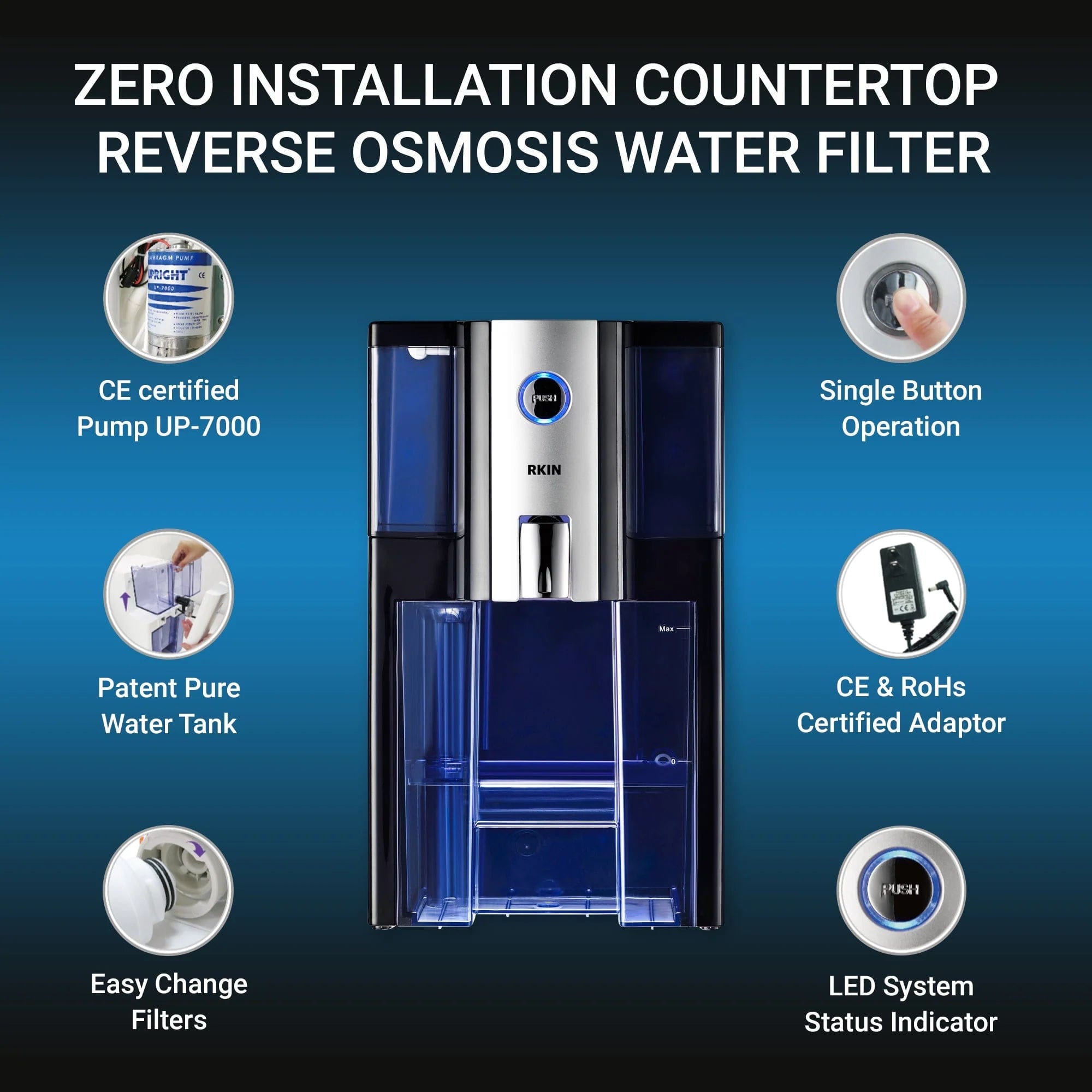 RKIN Zero Installation Purifier Countertop Reverse Osmosis Water Filter Water Systems Luxury Appliances Direct