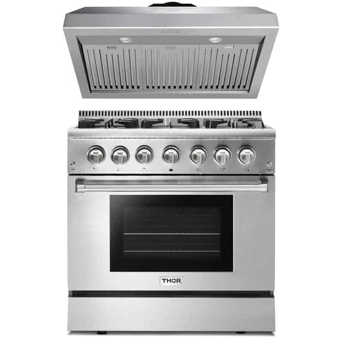 Thor Kitchen 2-Piece Pro Appliance Package - 36" Dual Fuel Range & Premium Under Cabinet Hood in Stainless Steel Ranges AP2-HRD36 Luxury Appliances Direct