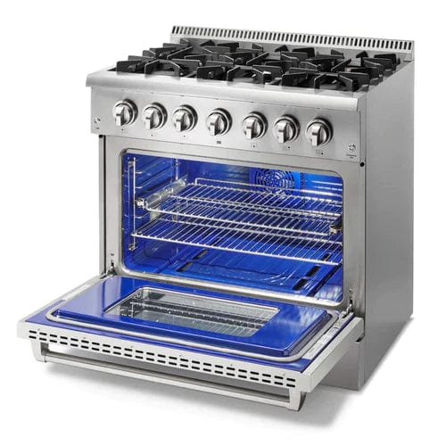 Thor Kitchen 2-Piece Pro Appliance Package - 36" Dual Fuel Range & Premium Under Cabinet Hood in Stainless Steel Ranges Luxury Appliances Direct