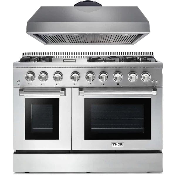 Thor Kitchen 2-Piece Pro Appliance Package - 48" Dual Fuel Range & Premium Hood in Stainless Steel Ranges AP2-HRD48-LP Luxury Appliances Direct