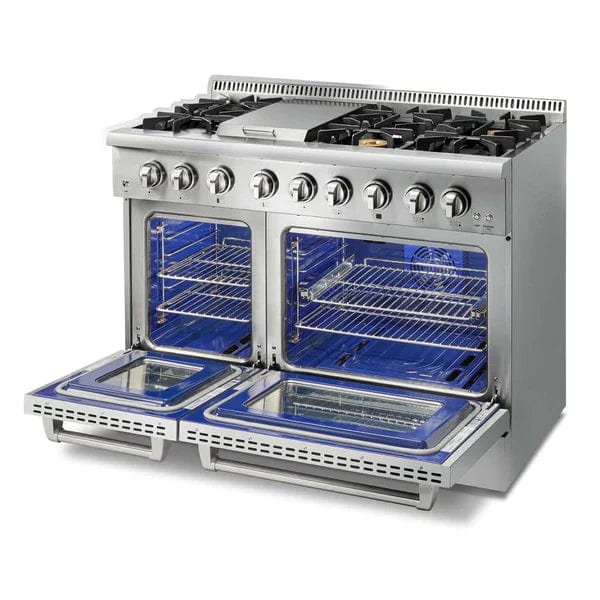 Thor Kitchen 2-Piece Pro Appliance Package - 48" Dual Fuel Range & Pro Wall Mount Hood in Stainless Steel I Luxury Appliances Direct
