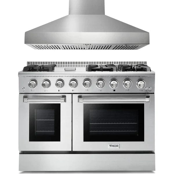 Thor Kitchen 2-Piece Pro Appliance Package - 48" Gas Range & Pro Wall Mount Hood in Stainless Steel Appliance Packages AP2-HRG48C Luxury Appliances Direct