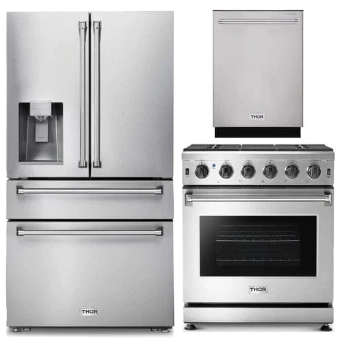 Thor Kitchen 3-Piece Appliance Package - 30-Inch Gas Range, Dishwasher & Refrigerator with Water Dispenser in Stainless Steel Ranges APW3-LRG30 Luxury Appliances Direct