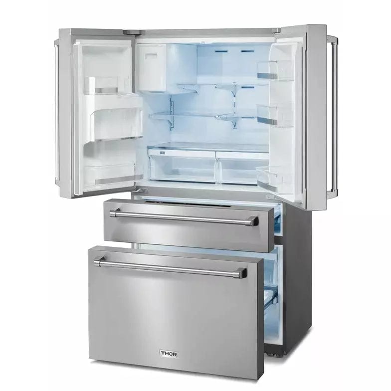 Thor Kitchen 3-Piece Appliance Package - 36-Inch Gas Range, Dishwasher & Refrigerator with Water Dispenser in Stainless Steel Ranges Luxury Appliances Direct