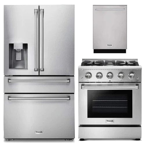 Thor Kitchen 3-Piece Pro Appliance Package - 30-Inch Gas Range, Dishwasher & Refrigerator with Water Dispenser in Stainless Steel Ranges APW3-HRG30 Luxury Appliances Direct
