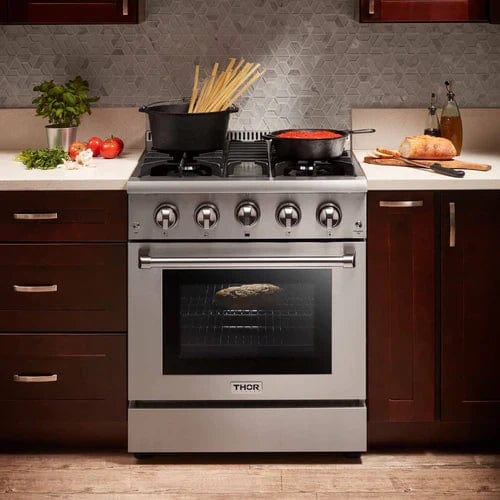 Thor Kitchen 3-Piece Pro Appliance Package - 30-Inch Gas Range, Dishwasher & Refrigerator with Water Dispenser in Stainless Steel Ranges Luxury Appliances Direct