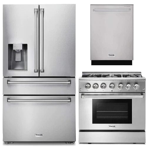 Thor Kitchen 3-Piece Pro Appliance Package - 36-Inch Dual Fuel Range, Dishwasher & Refrigerator with Water Dispenser in Stainless Steel Ranges APW3-HRD36 Luxury Appliances Direct