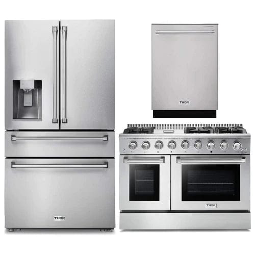Thor Kitchen 3-Piece Pro Appliance Package - 48-Inch Gas Range, Dishwasher & Refrigerator with Water Dispenser in Stainless Steel Ranges APW3-HRG48 Luxury Appliances Direct
