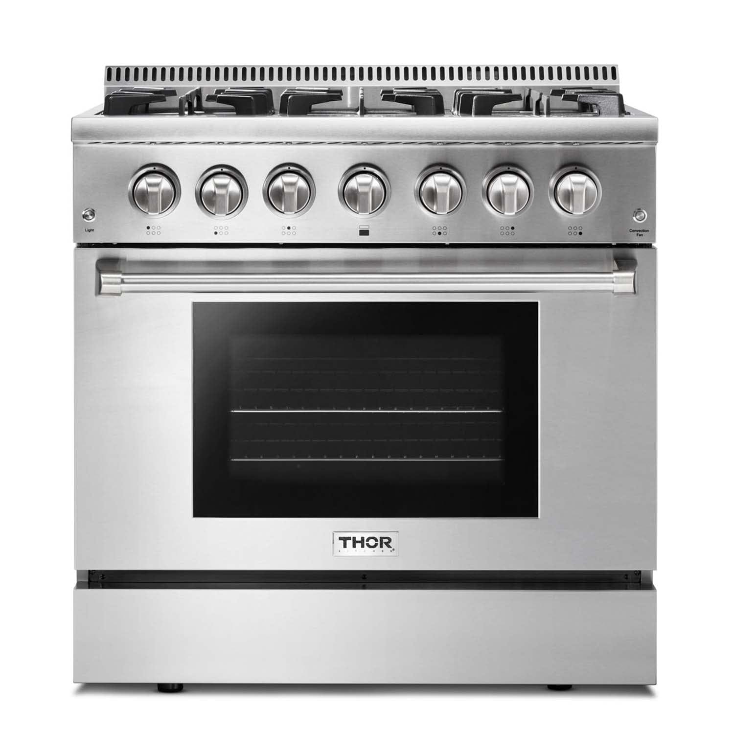 Thor Kitchen 36 in. Natural Gas Burner/Electric Oven Range in Stainless Steel HRD3606U Ranges HRD3606U Luxury Appliances Direct