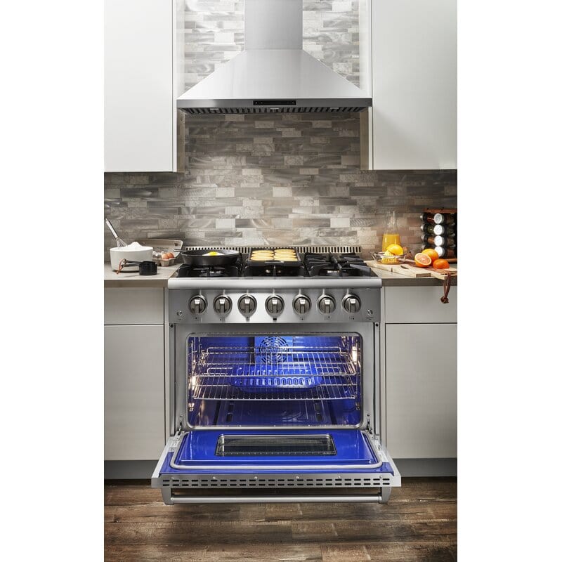 Thor Kitchen 36 in. Natural Gas Burner/Electric Oven Range in Stainless Steel HRD3606U I Luxury Appliances Direct