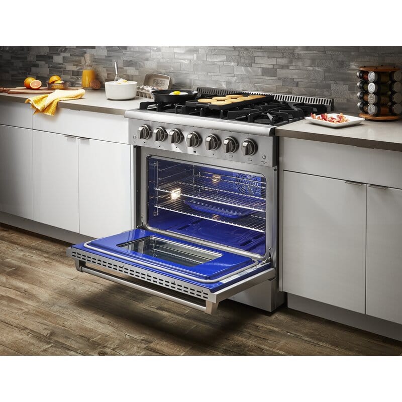 Thor Kitchen 36 in. Natural Gas Burner/Electric Oven Range in Stainless Steel HRD3606U I Luxury Appliances Direct