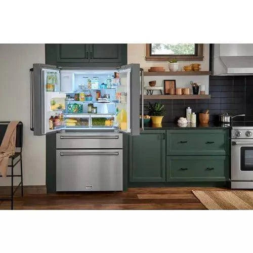 Thor Kitchen 4-Piece Appliance Package - 30-Inch Gas Range, Refrigerator with Water Dispenser, Dishwasher, & Microwave Drawer in Stainless Steel I Luxury Appliances Direct