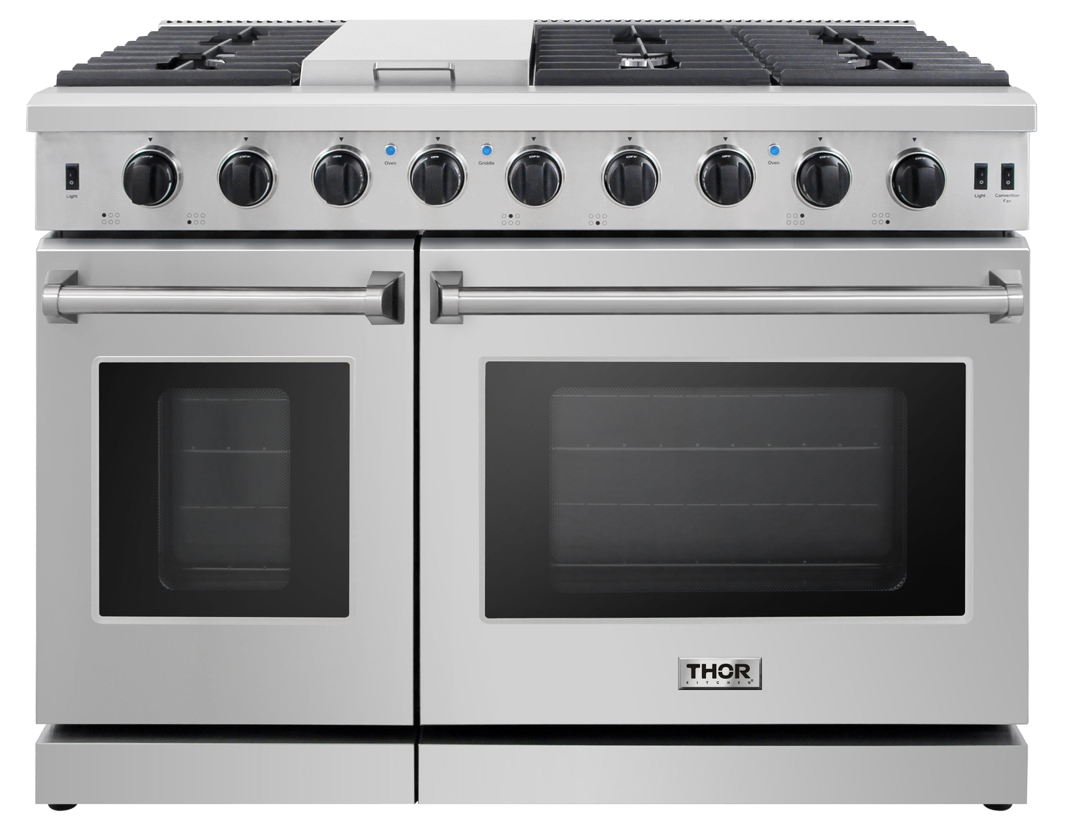 Thor Kitchen 48 in. 6.8 cu. ft. Double Oven Propane Gas Range in Stainless Steel LRG4807ULP Ranges LRG4807ULP Luxury Appliances Direct