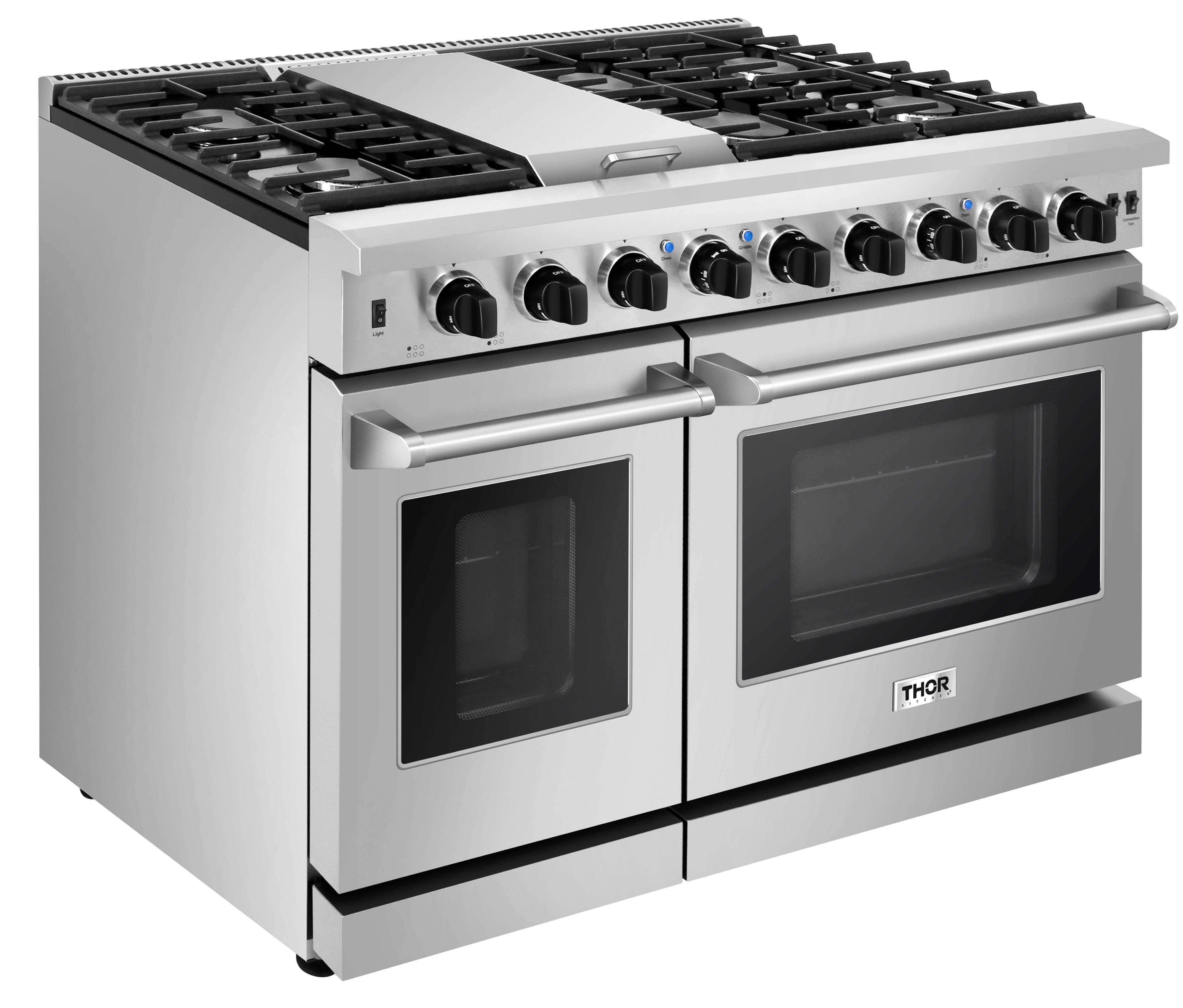 Thor Kitchen 48 in. 6.8 cu. ft. Double Oven Propane Gas Range in Stainless Steel LRG4807ULP I Luxury Appliances Direct