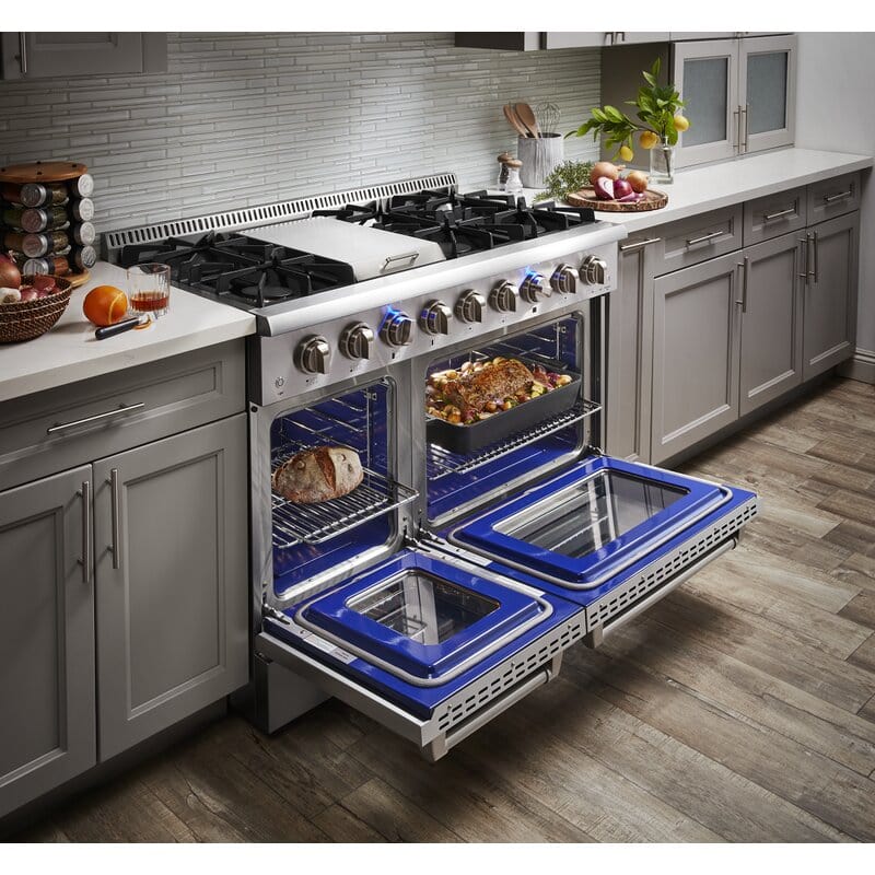 Thor Kitchen 48 in. Propane Gas Burner/Electric Oven 6.7 cu. ft. Range in Stainless Steel HRD4803ULP I Luxury Appliances Direct