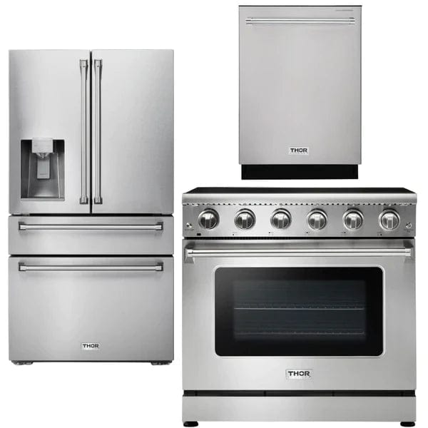 Thor Kitchen Appliance Package - 36 in. Electric Range, Refrigerator with Water and Ice Dispenser, Dishwasher Appliance Packages AP-HRE3601-9 Luxury Appliances Direct