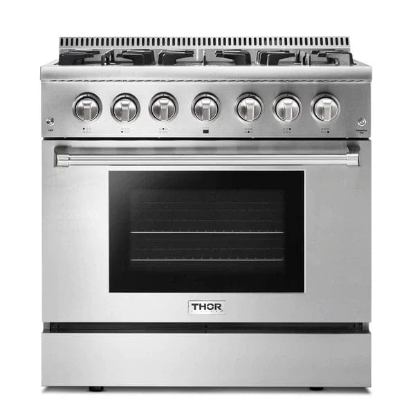 Thor Kitchen Appliance Package - 36 In. Gas Burner/Electric Oven Range, Dishwasher, Refrigerator with Water and Ice Dispenser Ranges AP-HRD3606U-9 Luxury Appliances Direct