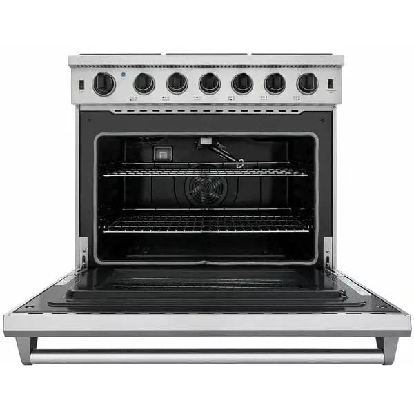 Thor Kitchen Appliance Package - 36 in. Gas Range, Refrigerator with Water and Ice Dispenser, Dishwasher I Luxury Appliances Direct