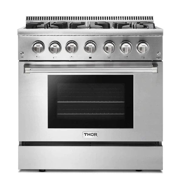 Thor Kitchen Appliance Package - 36 In. Propane Gas Burner/Electric Oven Range, Dishwasher, Refrigerator with Water and Ice Dispenser Ranges AP-HRD3606ULP-9 Luxury Appliances Direct