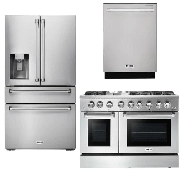 Thor Kitchen Appliance Package - 48 In. Gas Burner, Electric Oven Range, Refrigerator with Water and Ice Dispenser, Dishwasher Ranges AP-HRD4803U-9 Luxury Appliances Direct