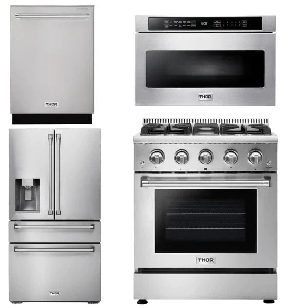 Thor Kitchen Package - 30 In. Propane Gas Range, Microwave Drawer, Refrigerator with Water and Ice Dispenser, Dishwasher Appliance Packages AP-HRG3080ULP-12 Luxury Appliances Direct