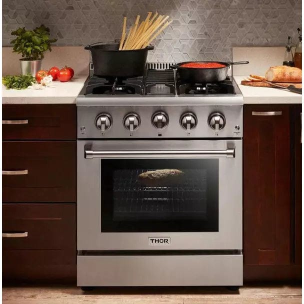 Thor Kitchen Package - 30 In. Propane Gas Range, Microwave Drawer, Refrigerator with Water and Ice Dispenser, Dishwasher Ranges AP-HRG3080ULP-12 Luxury Appliances Direct