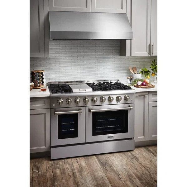 Thor Kitchen Package - 48 In. Dual Fuel Range, Range Hood, Refrigerator with Water and Ice Dispenser, Dishwasher, Microwave Drawer Ranges AP-HRD4803U-13 Luxury Appliances Direct