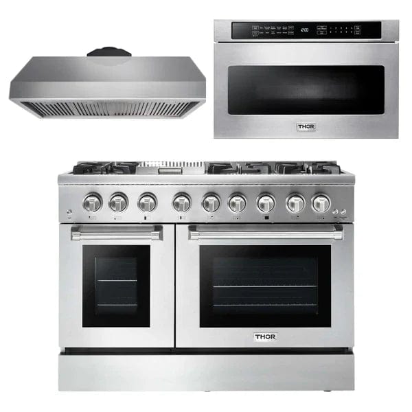 Thor Kitchen Package - 48 in. Gas Burner/Electric Oven Range, Range Hood, Microwave Drawer Appliance Packages AP-HRD4803U-5 Luxury Appliances Direct