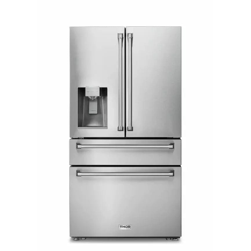 Thor Kitchen Package - 48 in. Gas Range, Dishwasher, Refrigerator with Water and Ice Dispenser I Luxury Appliances Direct